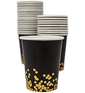 Party Chic Black and Gold Dot Disposable 10 ounce Gold Foil Cup Pack of 50 for Party Wedding Eleg...