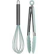 Country Kitchen 10" Whisk and Tong Kitchenware Set for Nonstick Cookware, Silicone and Stainless ...