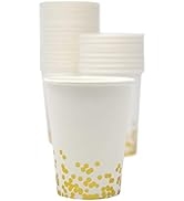 Party Chic White and Gold Party Cups, Paper Disposable Cups, Decorative Gold Party Supplies, 10 O...