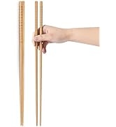 2 Pairs 16.5 inches Long Wooden Cooking Chopsticks, Reusable Wood Chopsticks for Noodles Frying H...