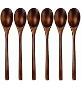 Spoons, Wooden Spoons for Eating, 6 Pieces Japanese Natural Plant Ellipse Wooden Ladle Spoon Set ...