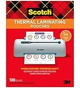 Scotch Thermal Laminating Pouches, 100 Count, Clear, 5 mil., Laminate Business Cards, Banners and...