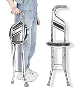 Folding Walking Seat Cane, Walking Hand Stick Stool, Stainless Steel Four-Leg Thickening Walking ...