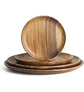 AYFDISHS Acacia Wood Salad Plates, Round Wooden Dinner Plates Set of 4,Unbreakable Classic Plates...