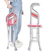 Three Legged Seat Cane, Folding Walking Hand Stick Stool Elderly Stainless Steel Four-Leg Thicken...