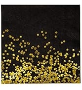 Party Chic Black and Gold Dot Disposable Napkin 6.5 in x 6.5 in Gold Foil Dinner Napkin Pack of 5...