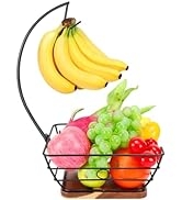 Livabber Countertop Fruit Basket Bowl with Banana Hanger, Modern Standing Fruit Vegetable Bowl St...