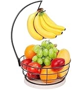 Livabber Countertop Fruit Basket Bowl with Banana Hanger, Modern Standing Fruit Vegetable Bowl St...