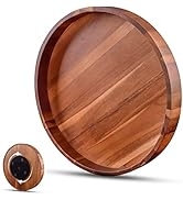 Lazy Susan Acacia Wood Tray, Rotating Wooden Serving Platter with High Wall Surrounding, Kitchen ...