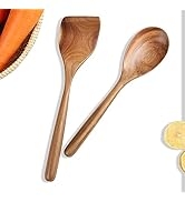 Wooden Cooking Spoon Utensils, 2pcs, Spoons Spatulas Set for Kitchen Cooking, Wood Scraper for Fr...