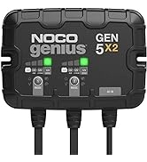 NOCO Genius GEN5X2, 2-Bank, 10A (5A/Bank) Smart Marine Battery Charger, 12V Waterproof Onboard Bo...