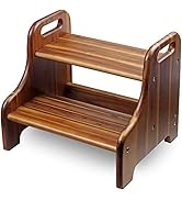 Wood Step Stool for Kids and Toddlers, Natural Acacia Solid Wood, Portable 2 Handles, Wider 2 Ste...