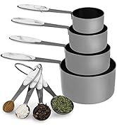 Country Kitchen 8-Piece Gunmetal Measuring Cups and Measuring Spoon Set Stainless Steel with Soft...