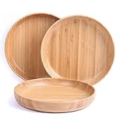 cluzelar Bamboo Plates Reusable Round for Food,Bamboo Serving Platter,Bamboo Dinnerware Sets,Tabl...