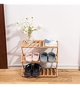 UIELPT Foldable Bamboo Shoe Racks: 3 Tiers for Entryway Multi Tier Shoe Organizer Rack Multifunct...