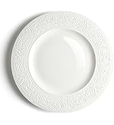 AYFDISHS Ceramic Dinner Plates Set of 4,Embossed White Kitchen Plates White Porcelain Dinner Plat...