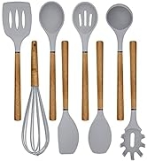 Country Kitchen Silicone Cooking Utensils, 8 Pc Kitchen Utensil Set, Easy to Clean Wooden Kitchen...