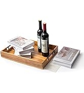 Extra Large Wooden Serving Tray with Handles,Multi-Use Acacia Wood Decotative Tray for Kitchen Li...