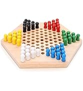 Wooden Chinese Checkers Board Game Set, Colorful Chinese Checkers Board Game Classic Strategy Fam...