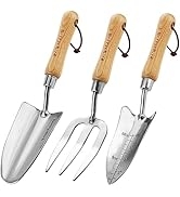 Berry&Bird Garden Tool Set- 3PCS Stainless Steel Gardening Tool Sets with Wooden Handle Trowel We...