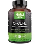 Nested Naturals Choline Bitartrate 500mg per Serving, Supports Cognitive Function, 100% Vegan & N...