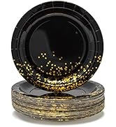 Party Chic Black and Gold Foil Round Paper Plates (9 In, 50 Pack) for Graduation Birthday Bachelo...