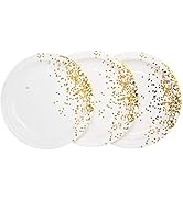 Party Chic 50 Count 7” Inch White and Gold Paper Cake Plates Foil Polka Dot Dessert Plates Dispos...