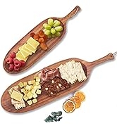 2 Pcs Wooden Serving Board,Serving Platters with Handle,Large Serving Tray,Appetizer Wood Plates,...