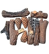 Stanbroil Fireplace 10 Piece Set of Ceramic Wood Logs for All Types of Ventless, Gel, Ethanol, El...