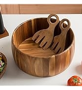 Decent Vrvege Wood Salad Bowl with Salad Hands, Large 12 5/8 inch Acacia Wooden Salad Serving Bow...