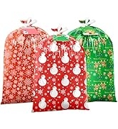 Large Christmas Gift Bags 3 Oversized Christmas Bags 44"x 36" Large Size Plastic Gift Bags with T...