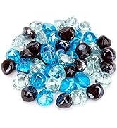 Stanbroil 10-Pound Blended Fire Glass Diamonds - 1/2 inch Fire Glass Blended Caribbean Blue, Crys...