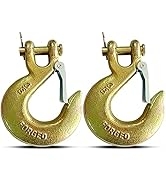 2Pack 3/8" Clevis Slip Hook with Latch, Forged G70 Steel Chain Hook for Deck Hauler Receiver Hitc...