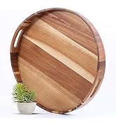 Big Round Wood Serving Tray | Large 20INCH | Smooth Wave Curves Wall Design Big Ottoman Trays | G...