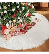 TranquilBliss Christmas Tree Skirt, White Tree Skirt, Fur Burlap Christmas Tree Decorations, Farm...