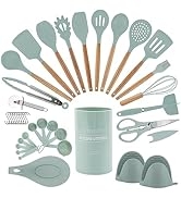 Country Kitchen Cooking Utensils Set - 38 pcs Non-stick Silicone Spatula Set with Holder, Wooden ...