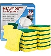 HOMERHYME Heavy Duty Sponges, 12 Pack Cellulose Scrub Sponge, Dual-Sided Kitchen Sponge, Multipur...