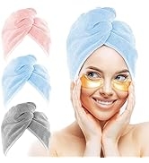 HOMEXCEL Microfiber Hair Towel for Women,3 Packs Hair Turbans for Wet Hair,Super Absorbent Hair D...