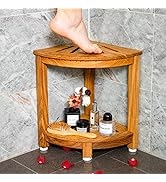 NNN 16.5" Teak Corner Shower Bench with Shelf/Corner Shower Stool for Shaving Legs/Shower Foot Re...