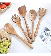 Wooden Cooking Utensils, Thick Round Handle Wood Kitchenware Tool Set,5PCS 12" Wooden Spoons for ...