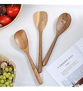 Wooden Spoon Utensils, 3PCS Wooden Corner Spoons Spatula and Slotted Spoons for Cooking Scooping ...