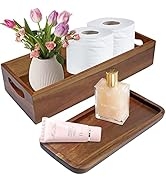 Demigo Acacia Wood Box Holder & Vanity Tray Set, Toilet Paper Holder Organizer, Countertop Organi...