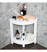 16.5" White Teak Corner Shower Stool for Shaving Legs/Corner Shower Bench with Shelf/Shower Foot ...