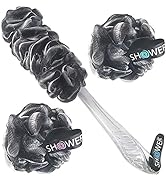 Loofah-Charcoal Back-Scrubber & Bath-Sponges by Shower Bouquet: 1 Long-Handle-Back-Brush Plus 2 E...