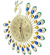 Akozon On Modern Wall Clock Large 3D Peacock S Non Ticking Silent Clock for Living Room Decor Wal...