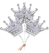 Crown Balloons for Wedding and Birthday - 3Pcs Silver Foil Balloons for All Occasions Crown Princ...