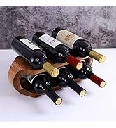 6-Bottles Wine Racks Countertop, 2-Tier 6-Slot Stackable Rustic Wooden Wine Cellar Racks, Solid A...