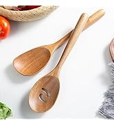 Wooden Spoon Utensils for Cooking, Solid Acacia Wood Corner Spoons & Slotted Spoons with Thick Ro...