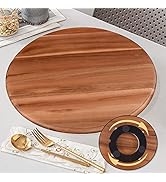 Acacia Wood Lazy Susan Turntable,16.14inch Big Wooden Rotate Tray Storage Organizer Tray for Kitc...