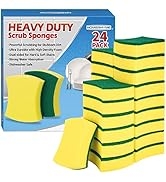 HOMERHYME Heavy Duty Scrub Sponge 24 Pack, Double-Side Design, Durable & Long-Lasting with Hign D...